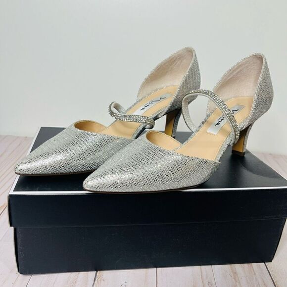 Nina Silver Sparkle Pointed Toe High Heels NIB - Picture 1 of 5